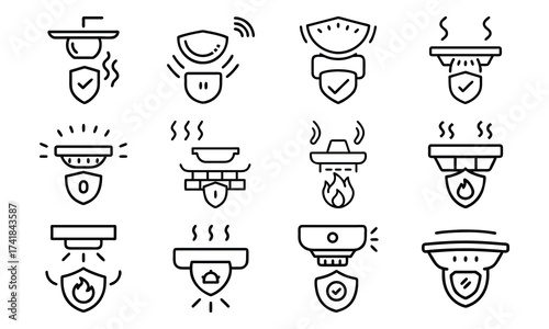 Property Insurance Line Icons – Home, Flood, Fire, Travel, and Security Protection Symbols – Minimalist Outline Vector Icon Set for Business, Finance, and Insurance Design