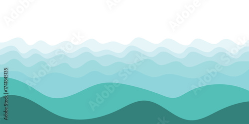 Vector mountain landscape with sunrise and misty hills