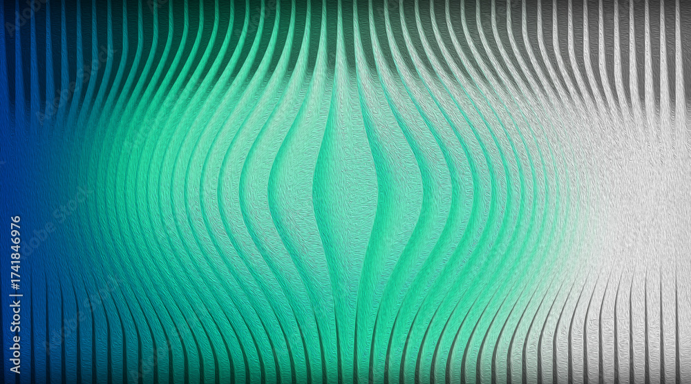 Obraz premium Striped Wavy Pattern Background with Gradient Texture, Blue, Green, and Light Gray Tones