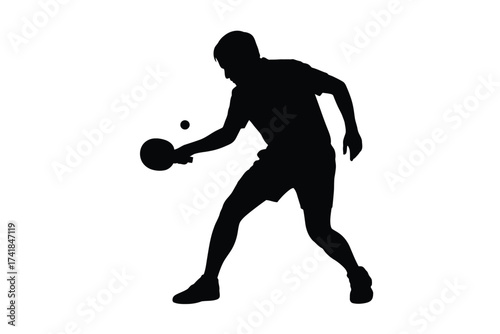 Black silhouette of a person playing table tennis ping pong