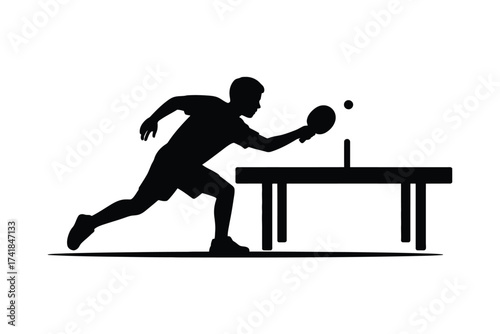 Black silhouette of a person playing table tennis ping pong