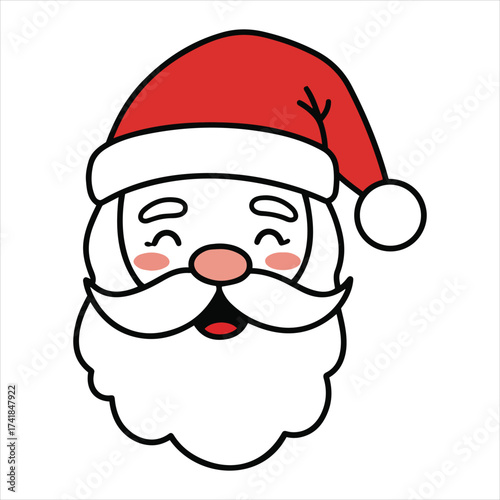Cheerful santa claus face with red hat and white beard for festive holiday greetings