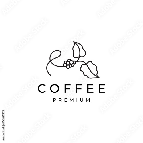 coffee bean logo with minimalist line art design style