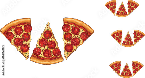  like how the slices are arranged almost like little puzzles. On the left, the three-slice triangle feels casual, like friends sharing a quick bite. On the right,