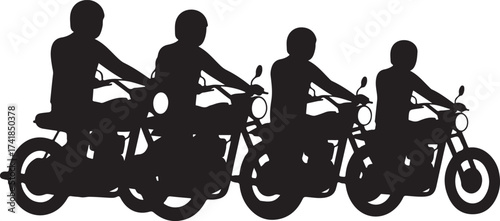Motorcycle riders cruising in sleek black silhouette