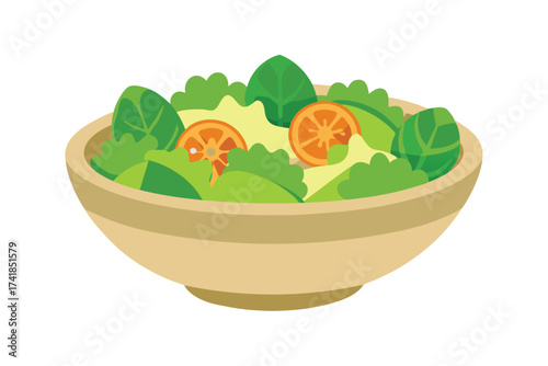 Healthy Salad Bowl Abundant Greens Orange Slices Creamy Dressing Deliciousness