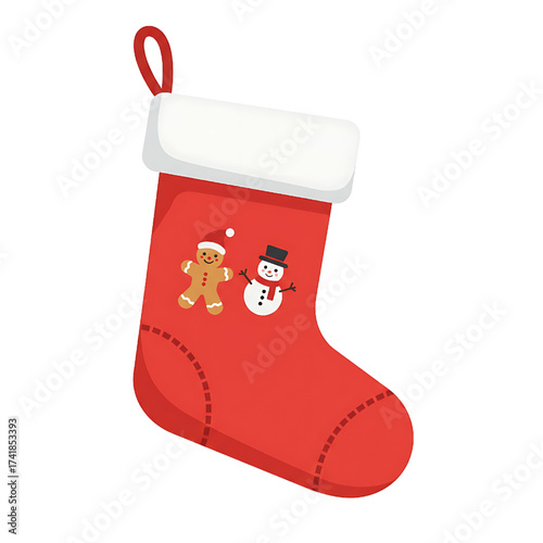 Christmas stocking with gingerbread man and snowman vector illustration