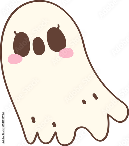 Cute Pastel Ghost Halloween Retro Cartoon Character Hand Drawn Illustration