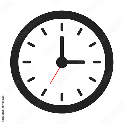 Clock face showing 3 o'clock time, black and white, time concept