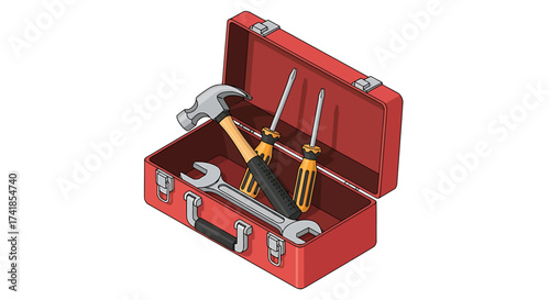 Illustration of a red toolbox with tools inside.