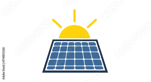 Solar panel with sun rays, clean energy concept illustration.