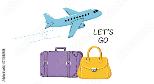 Ready for an adventure with luggage and an airplane ready to take flight.