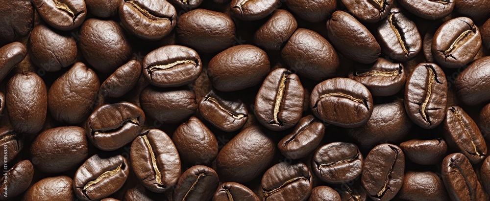 Fototapeta premium Freshly Roasted Coffee Beans Arranged in Natural Background
