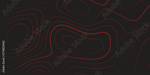 Abstract topographic map red contour line artwork black background panoramic terrain path modern cartography vector illustration
