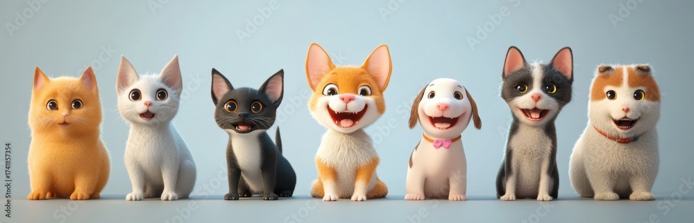 Obraz premium Cute Cartoon Animals Smiling Together in a Fun Cheerful Group