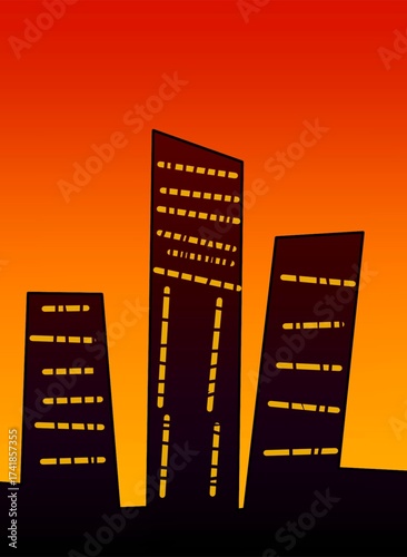city at night. Evening sky city illustration building at sunset