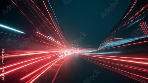 Dynamic light trails capture the essence of speed on a futuristic highway at night