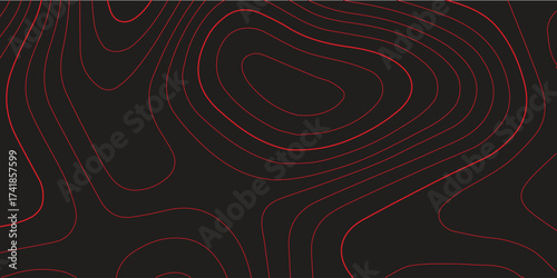 Abstract topographic contour line artwork red black background panoramic terrain path mapping cartography vector illustration
