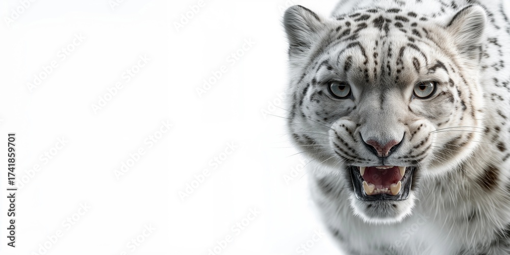 Obraz premium Fierce snow leopard,aggression and powe,predator's dominance,copy space,web banner,business.