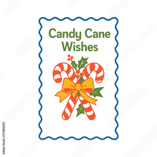 Cute Candy Cane Illustration with Bow