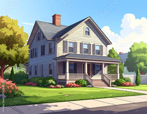 American Style House 2D illustration