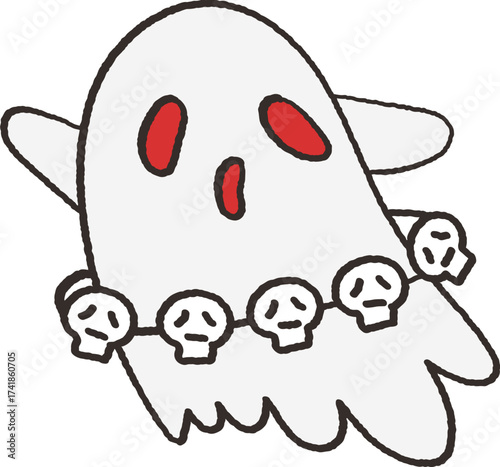 Cute halloween ghost with skull cartoon doodle