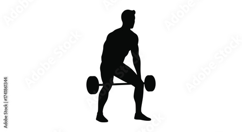 Silhouette of a man performing a deadlift exercise with a barbell for strength training and fitness motivation
