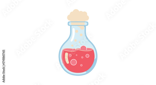 Magical potion bottle with red liquid and cork stopper for fantasy game or alchemy illustration