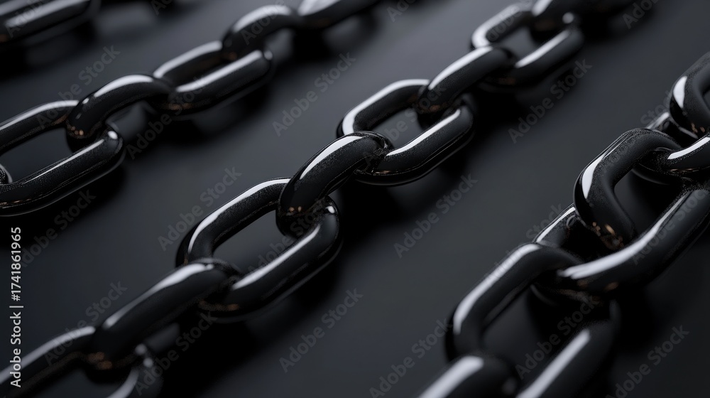 Fototapeta premium Black Metal Chains on Glossy Background for Design Use