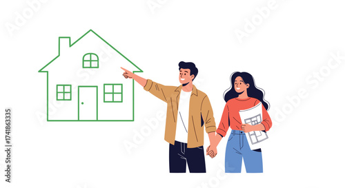A couple looking at their dream house and planning for the future.