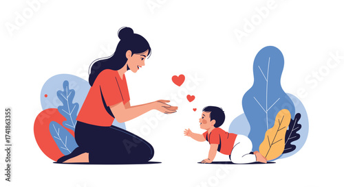 Mother and child bond with love and care.