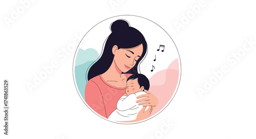 A mother lovingly cradles her newborn baby in her arms.