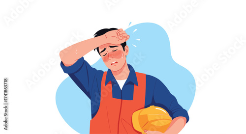Construction worker suffering from heatstroke outdoors in the sun.