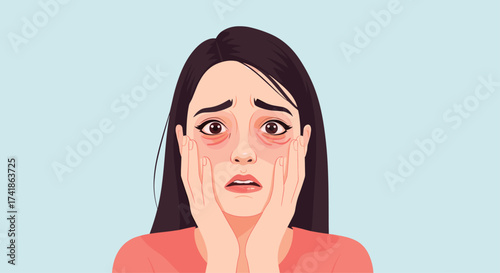 A young woman's face showing signs of skin irritation and redness.