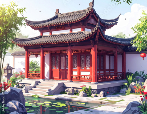 chinese house 2D illustration