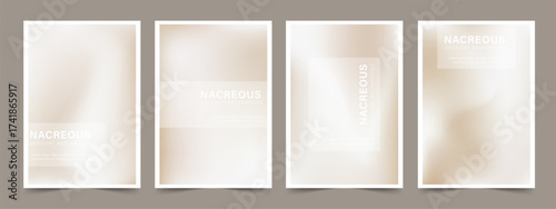 Minimalistic nacre and pearl wedding cards. Smooth pale cream gradient poster background with sandy waves in ecru. Vector illustration.