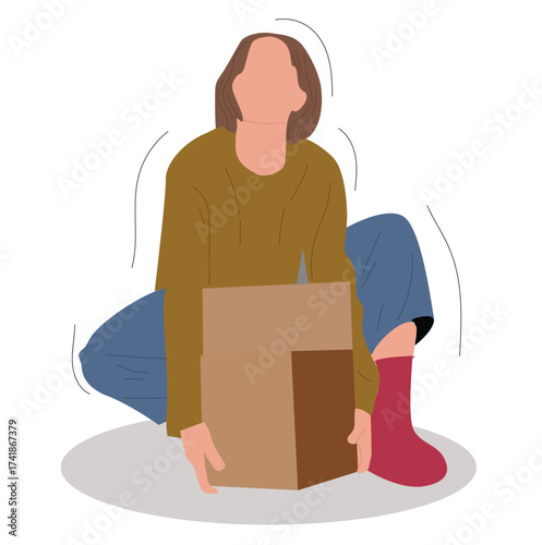 woman lifting package box. Woman lifting cardboard box. 