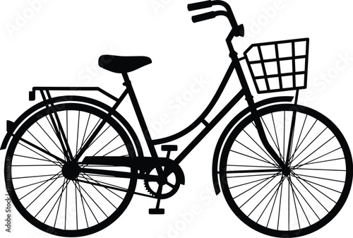 vintage bicycle with curved handlebars and thin tires, side profile, solid black silhouette