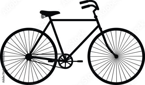 vintage bicycle with curved handlebars and thin tires, side profile, solid black silhouette