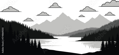 Black and white mountain landscape vector illustration design editable vector