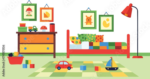 Childrens bedroom interior vector illustration design concept editable vector