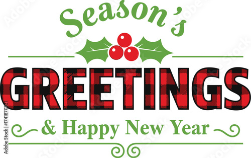 Season's greetings happy new year card festive holiday greetings editable vector