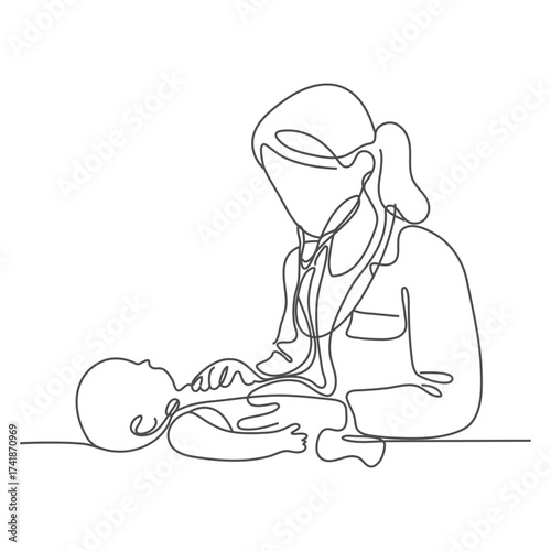 A doctor is treating a newborn baby. The pediatrician performs a health check-up on a happy baby. The pediatrician performs a health check-up on a happy baby, depicting professional and gentle early.
