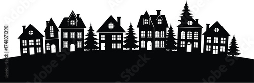 Winter village silhouette vector graphic christmas town landscape editable vector