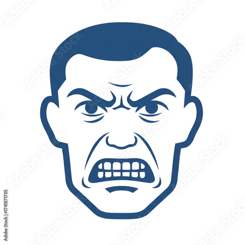 
Illustration of a man's facial expression frowning with an angry expression and gritted teeth. isolated on a white background.