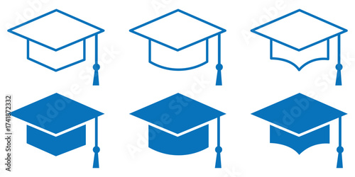 graduation cap icon set, university or college graduation hat icon, student graduation cap. education, student, achievement symbol.