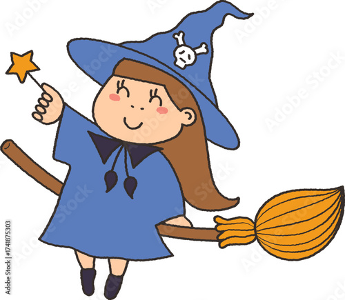 Cute halloween witch doodle in cartoon hand drawing style 