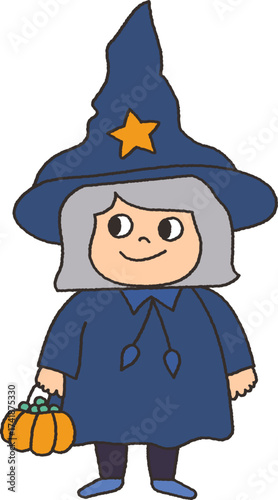 Cute halloween witch doodle in cartoon hand drawing style 