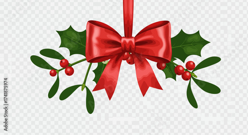 christmas wreath with red bow transparant decoration