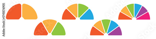 Colorful semicircle infographic template. Progress bar, gauge, step process graphic